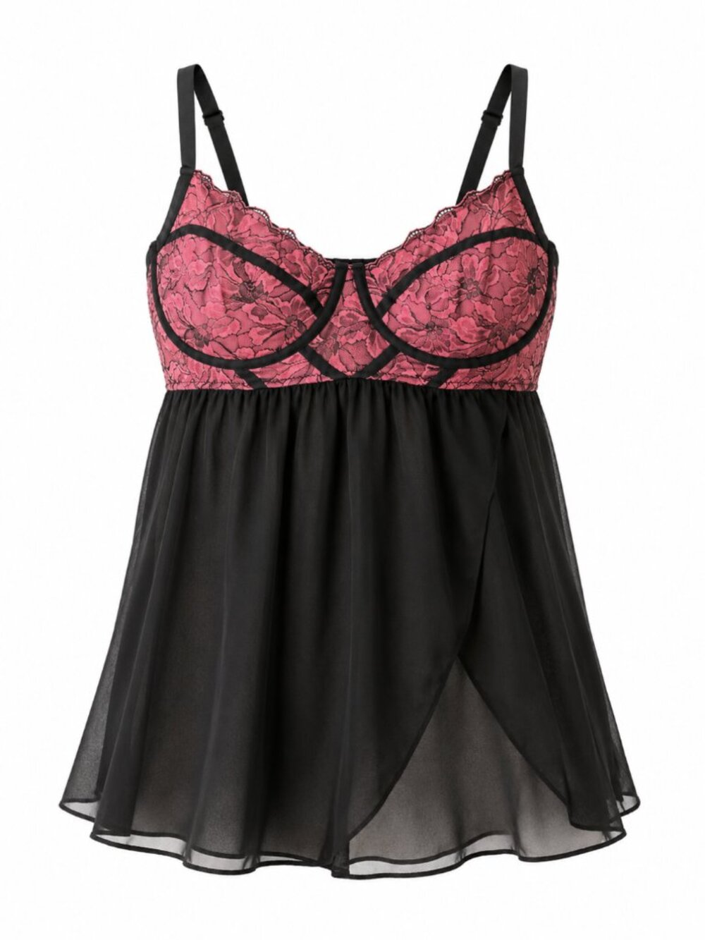 Torrid Pink Lace Black Sheer Babydoll Lingerie Chemise Size 2